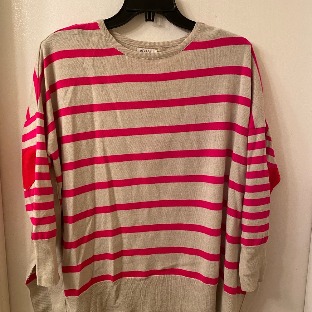 Mersea Amour Sweater Pink and Cream Striped Heart